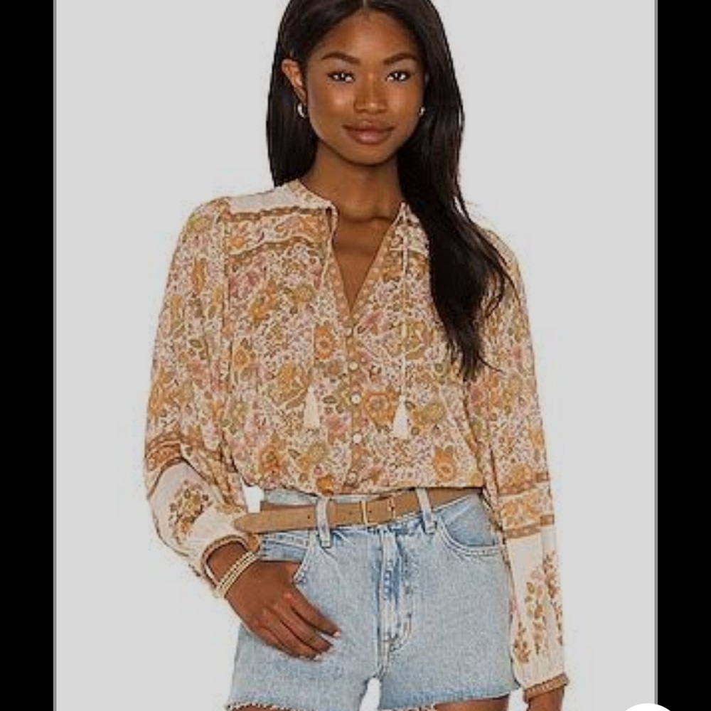 NWT Spell Yellow and Orange Floral Ruffled Blouse